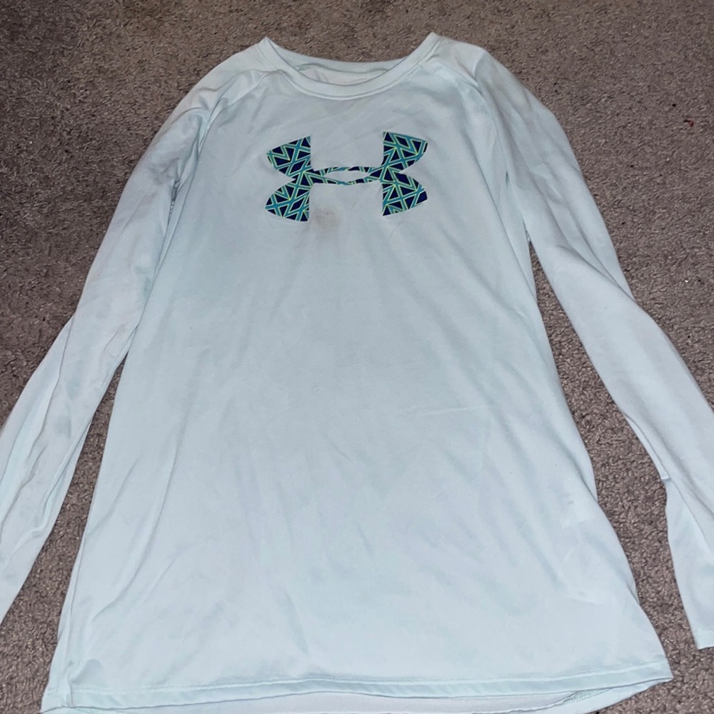 Under Armour long athletic shirt - size youth larger - navy and green pattern